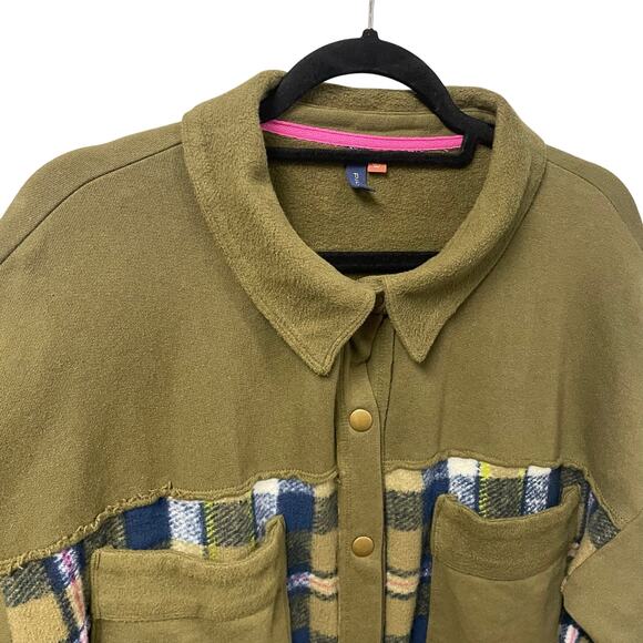 Anthropologie Pilcro Plaid Contrast Shirt Jacket Green Navy Womens Large - Picture 4 of 8